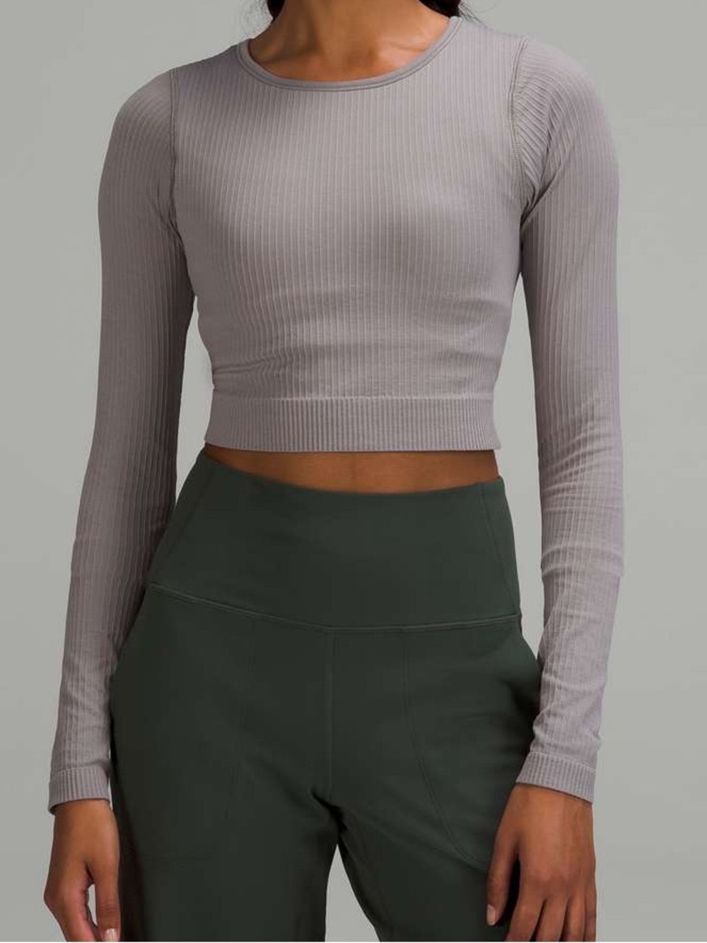 Lululemon Ebb to Street Long Sleeve Shirt- Gull Grey Ribbed Crop Top